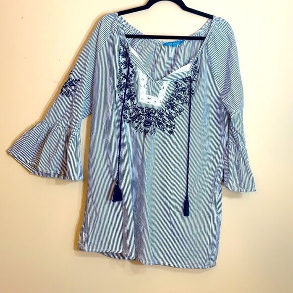 Blue island medium embroidered top stripes navy and white (g1) - Picture 1 of 5